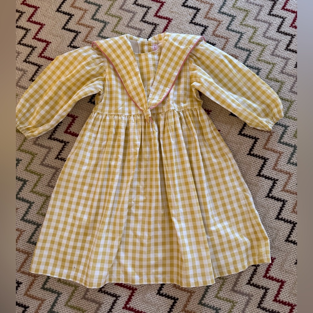La Coqueta Yellow Gingham Dress with Sailor Collar